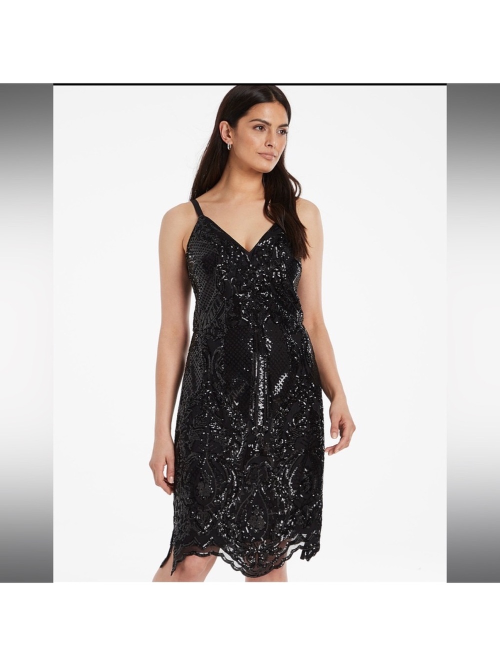 Chi Chi London Black Sequin Slip Dress with V-Neck